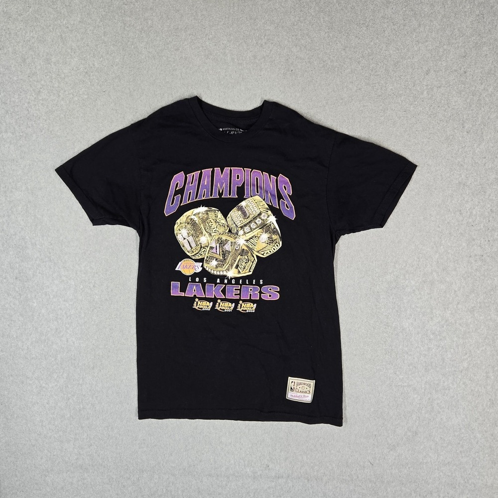 Los Angeles Lakers Men Shirt M Black Mitchell & Ness Champions Finals Logo